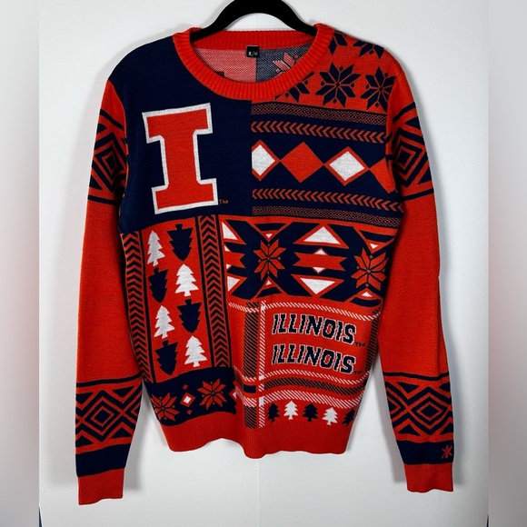 FOCO Illinois UofI Illini Themed Orange and Blue Ugly Christmas Sweater Size M - Picture 1 of 7
